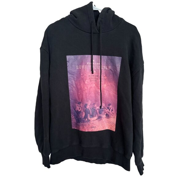 BTS WORLD TOUR LOVE YOURSELF in Seoul OFFICIAL Large Hoodie Black Big Hit Unisex - Picture 1 of 9